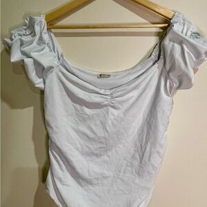 White Ruffle Sleeve Bodysuit by FP